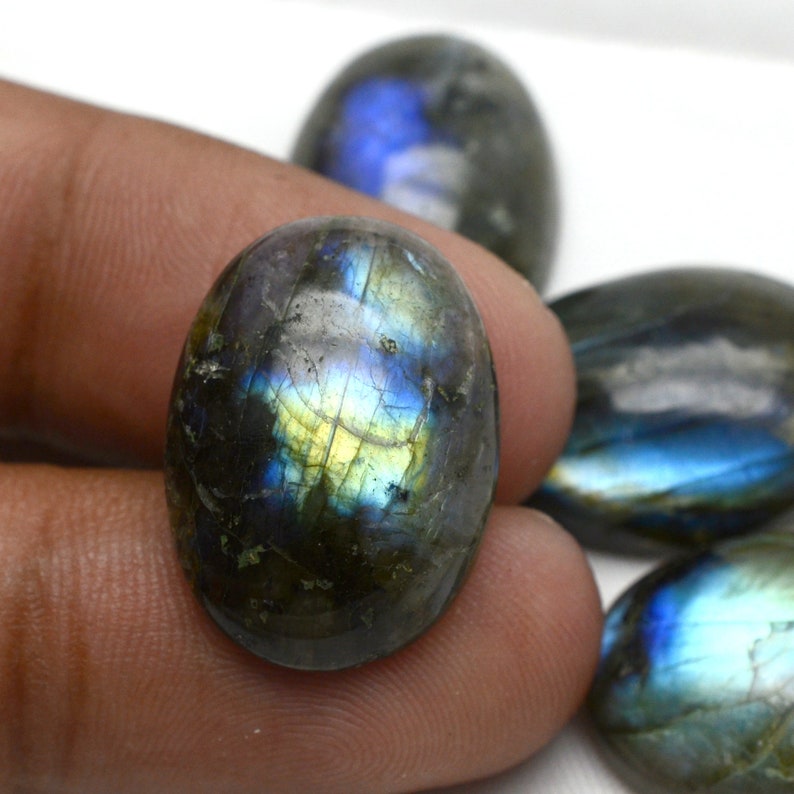 Best Wholesale Lot AAA+ Top Quality C7664 Natural Labradorite Loose Gemstone Black Rainbow Oval Shape Cabochon 22X16mm 4 Piece Lot