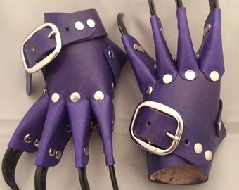 Purple Scale Leather Dragon Claws Gauntlets with Black Claws