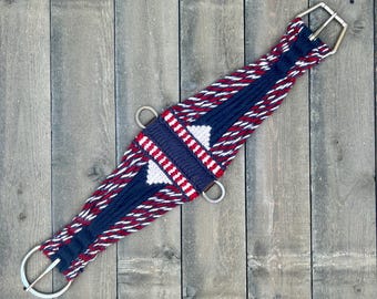 30"Mohair Roper Cinch: Handgefertigt Steele Blau, Weiss, Ristra Rot