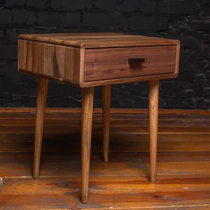 Mid-Century walnut nightstand. Wooden bedside table image 1