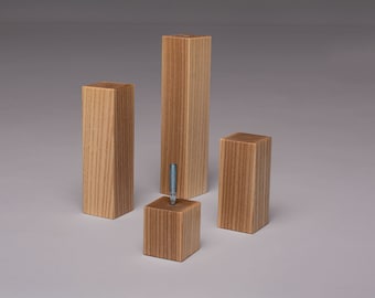 Set of 4 Handmade Square Wooden Furniture Legs: Ash, Oak, Beech