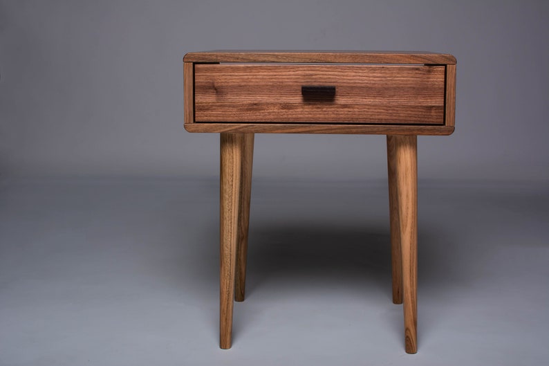 Mid-Century walnut nightstand. Wooden bedside table image 4