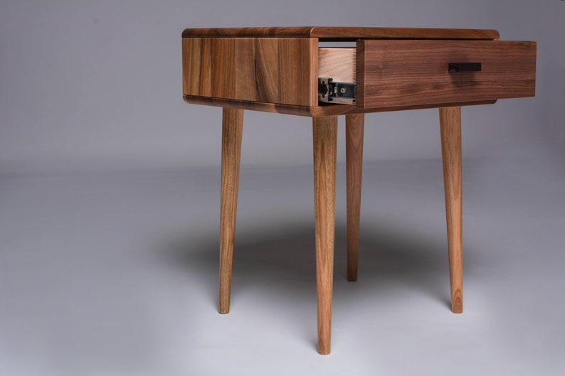 Mid-Century walnut nightstand. Wooden bedside table image 3