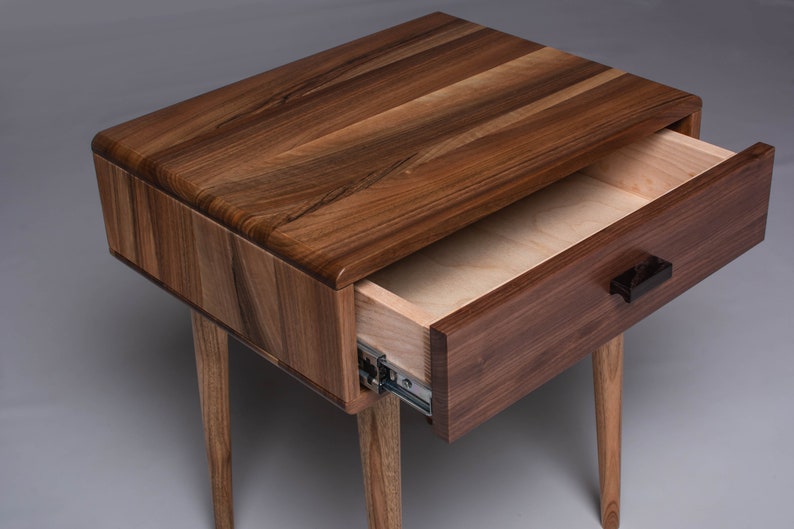 Mid-Century walnut nightstand. Wooden bedside table image 8