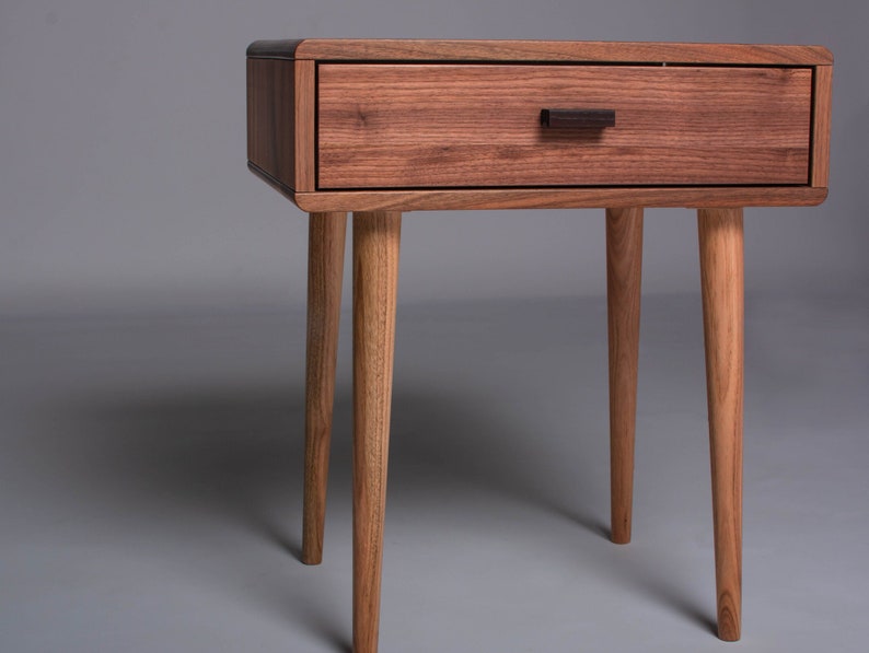 Mid-Century walnut nightstand. Wooden bedside table image 2