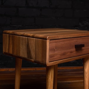 Mid-Century walnut nightstand. Wooden bedside table image 5