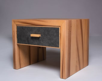 Handcrafted Beech Wood Nightstand with Drawer