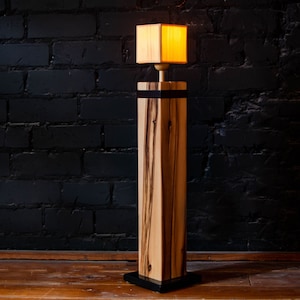 Rustic Charm: Handcrafted Wooden Floor Standing Lamp for Cozy Ambiance image 1