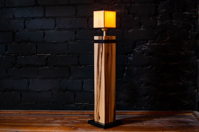 Rustic Charm: Handcrafted Wooden Floor Standing Lamp for Cozy Ambiance image 1