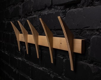 Handmade Ash Wall-Mounted Rack with Hooks - Various Sizes