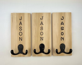 Personalized Engraved Wood Hook | Custom Towel and Coat Hanger | Kids & Adults