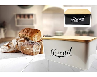 Personalized Modern Metal Bread Box with Bamboo Lid, Bread Storage, Kitchen Decor, Gift For Couple, Birthday Gift