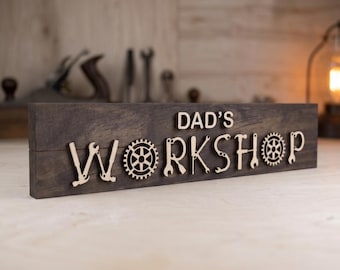 Personalized Workshop Sign, Custom Garage Sign for Dad Grandpa, 3D Wood Letters, Woodshop Autoshop Name Sign, Father's Day Gift
