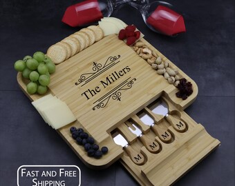 Custom Engraved Charcuterie Board Set with Utensils – Serving Tray for Crackers– Birthday gift,  Anniversary Gift, Christmas Gift