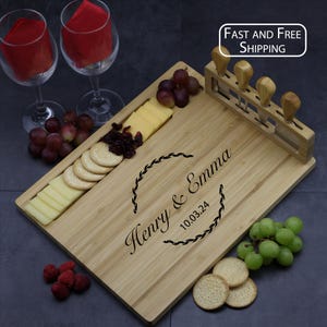 Custom Bamboo Cheese Board with Knife Set – Custom Engraved Charcuterie Board for Christmas gift