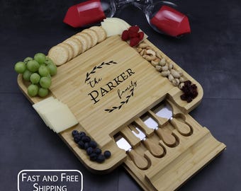 Custom Engraved Charcuterie Board Set with Utensils – Serving Tray for Crackers– Birthday gift,  Anniversary Gift, Christmas Gift