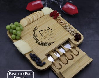 Custom Engraved Charcuterie Board Set with Utensils – Serving Tray for Crackers– Birthday gift,  Anniversary Gift, Christmas Gift