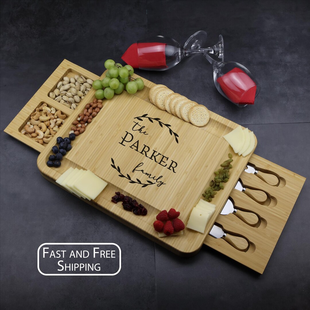Personalized Bamboo Charcuterie Board Set With Utensils and Snack ...
