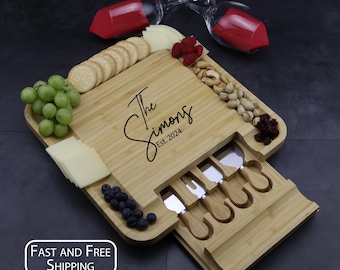 Custom Engraved Charcuterie Board Set with Utensils – Serving Tray for Crackers– Birthday gift,  Anniversary Gift, Christmas Gift