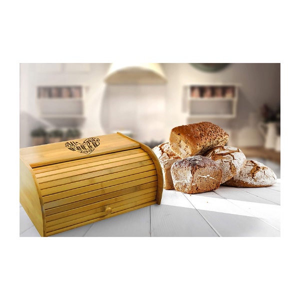 Personalized Natural Bamboo Bread Box - Kitchen Food Storage - Birthday Gift - Housewarming Gift - Christmas Gift