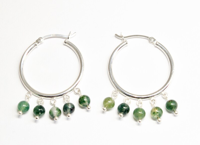 Pendientes de Plata Larga Blanco Ágata Natural Piedra Preciosa del Grano de Gota Colgante Artesano