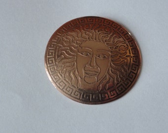 Copper 'Head of Medusa' Shield Brooch. 4cm