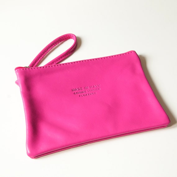Cerise Leather Clutch Bright Pink Clutch Purse Fuschia Clutch