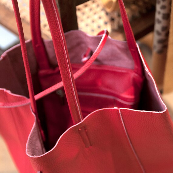 Red leather shopper bag new arrivals