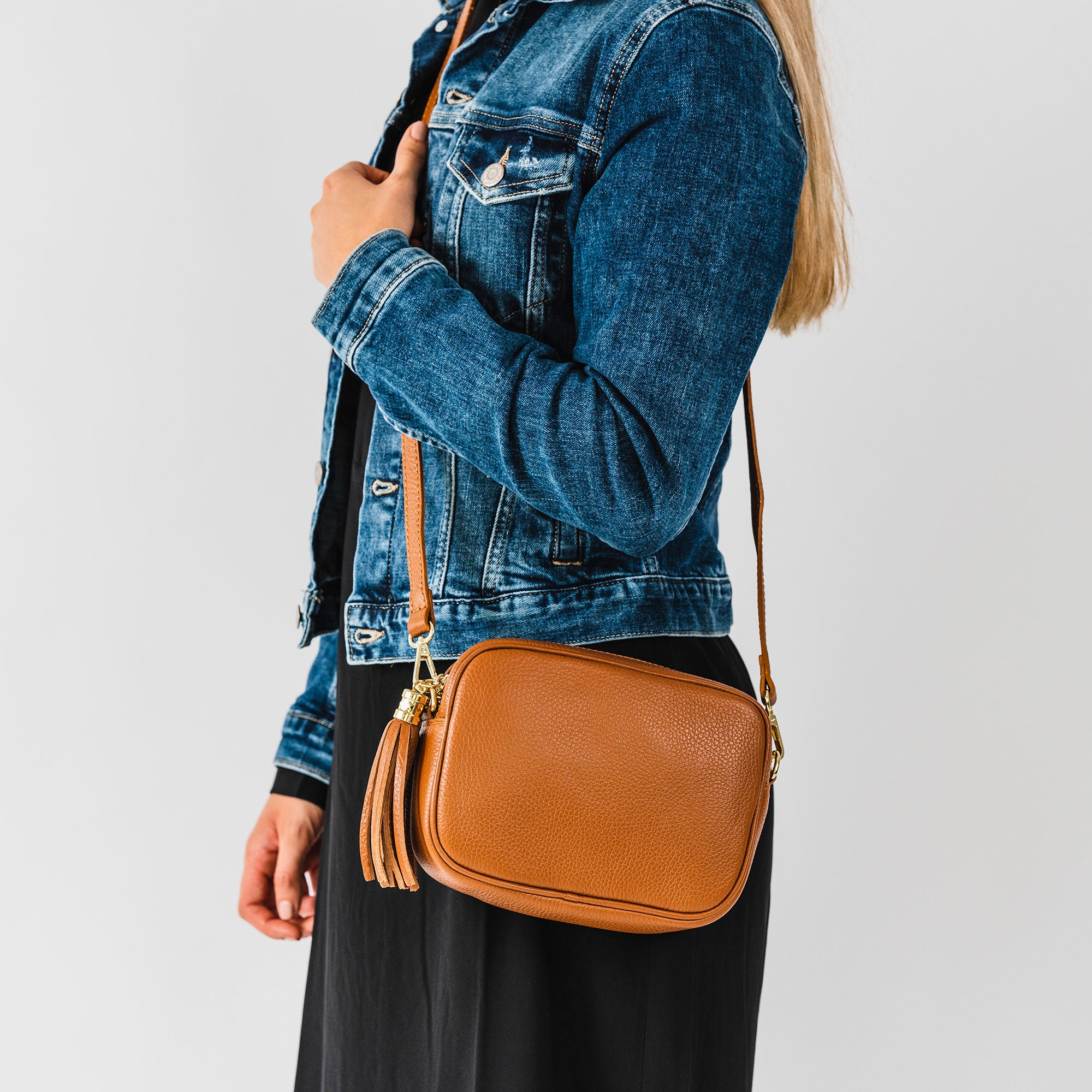 Caramel Leather Crossbody Handbag Personalised Camera Bag 