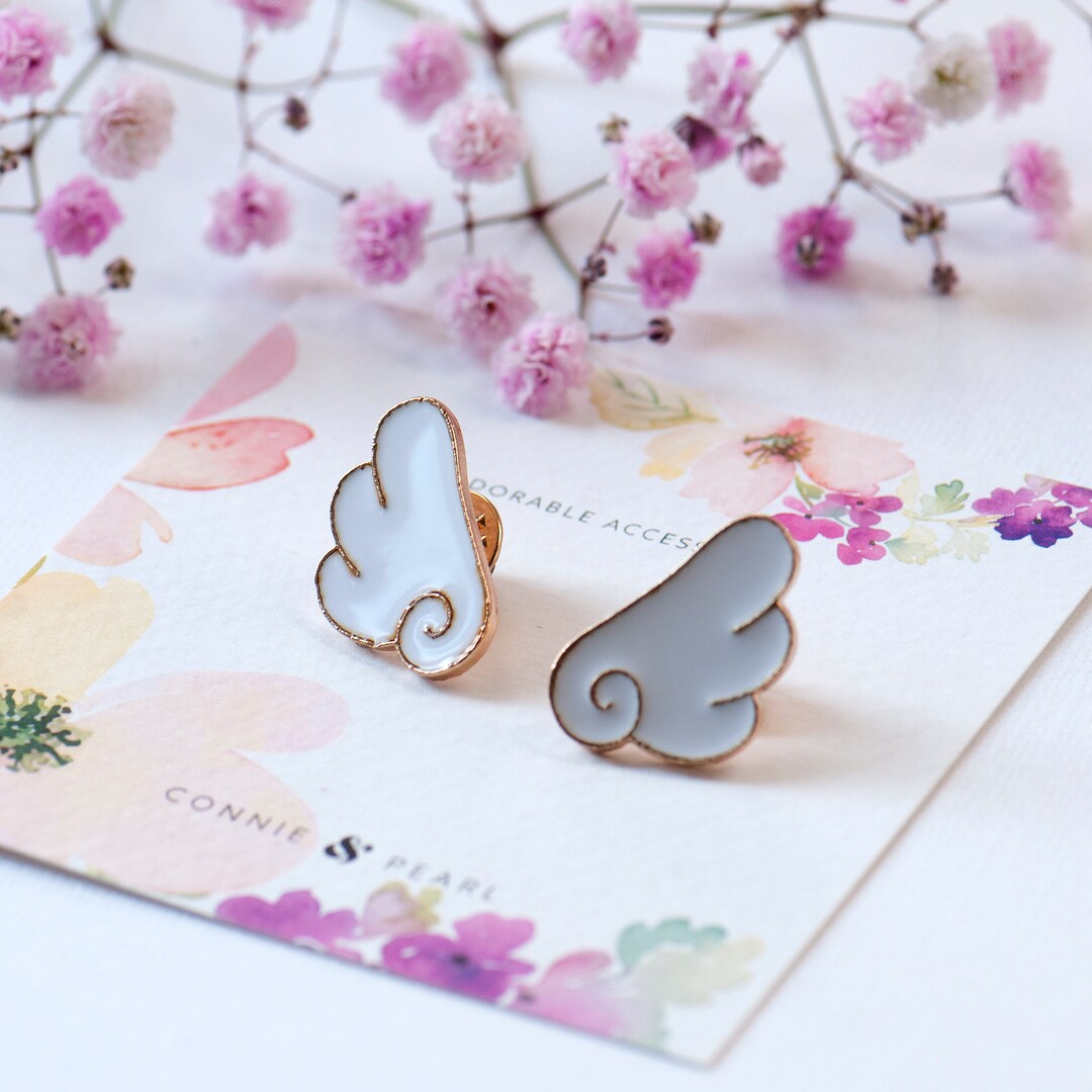 Duo Angel Wings Enamel Lapel Pins, White Angel Wings Pin, Collar Pins