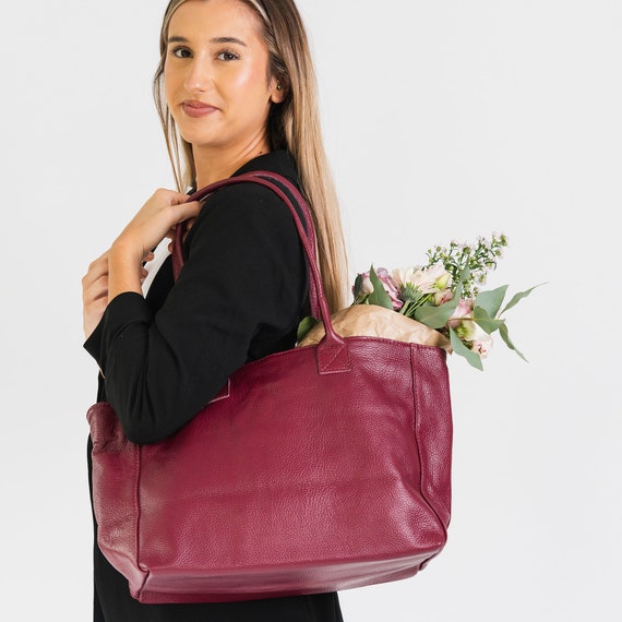 Pink Tote with Beaded Stripe & Bamboo Handle