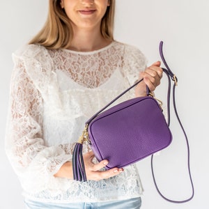 Purple Crossbody Bag Leather, Leather Classic Handbag, Personalised Handbag, Structured Bag Purple, CrossBody Bag Purple, Name Handbag