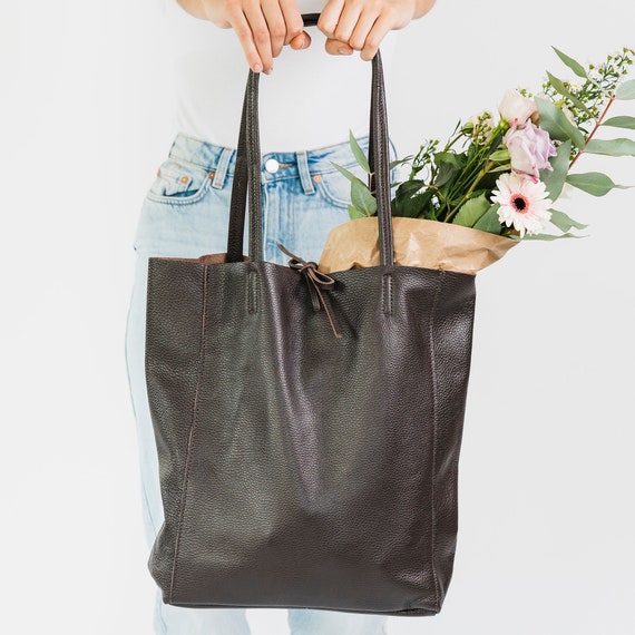 Leather Shopper bag - tote bag for ladies in black or brown. Soft