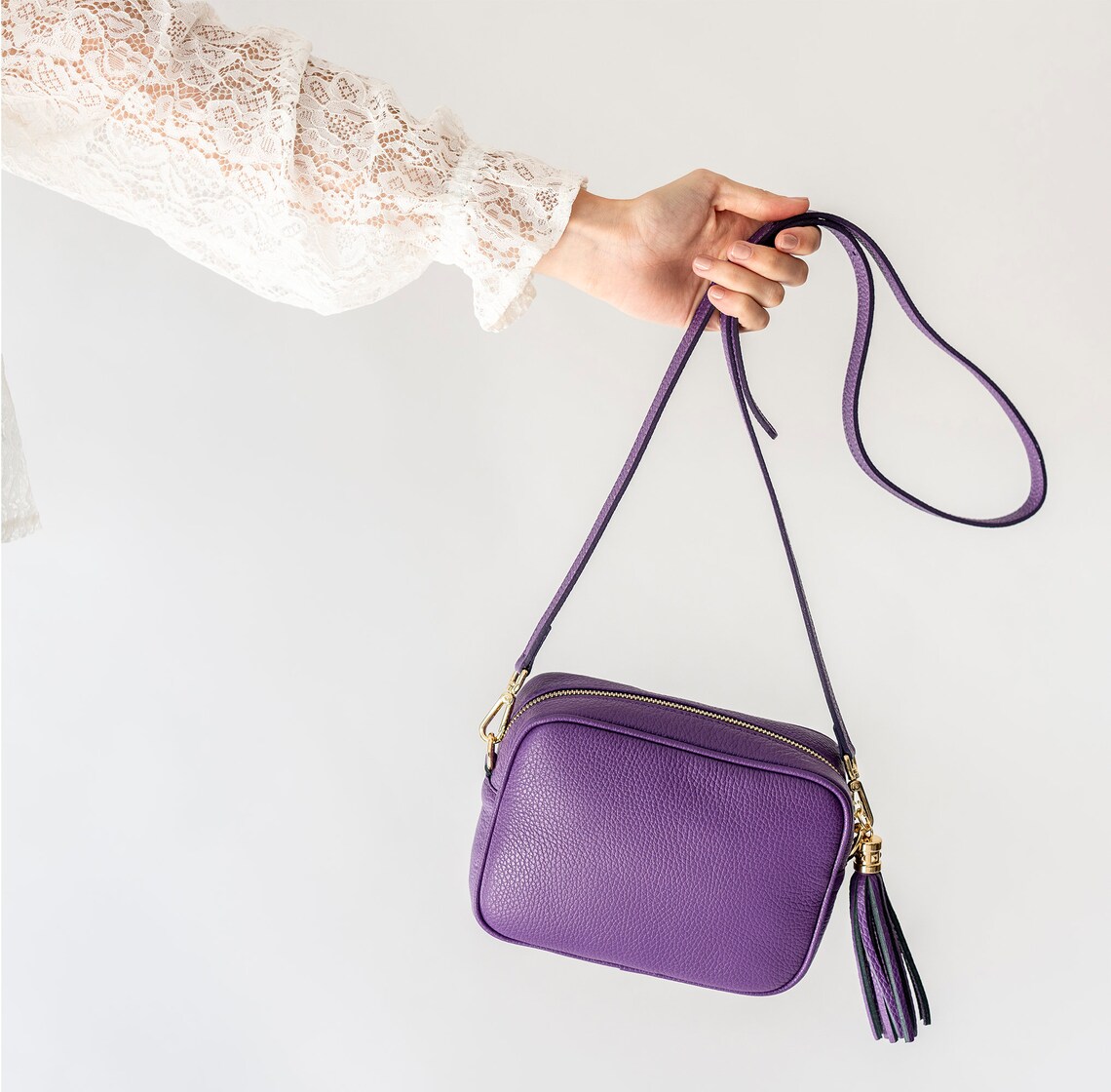 Purple Crossbody Bag Leather Leather Classic Handbag Etsy