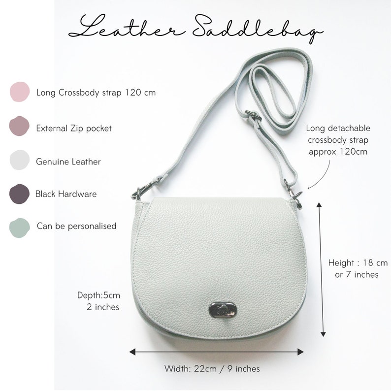 Dove Grey Saddlebag Handbag, Personalised Handbag Grey, Small Saddlebag Ladies, Personalised Saddle Bag Leather, Grey Leather Shoulder Bag image 9