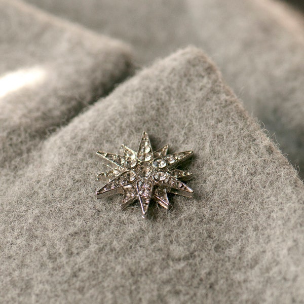 Starburst Pin, Silver Pin Badge, Sparkling Pin, Lapel Pin, Small Diamante Brooch, Starlite Brooch, Sunburst Lapel Pin, Boutonniere Silver