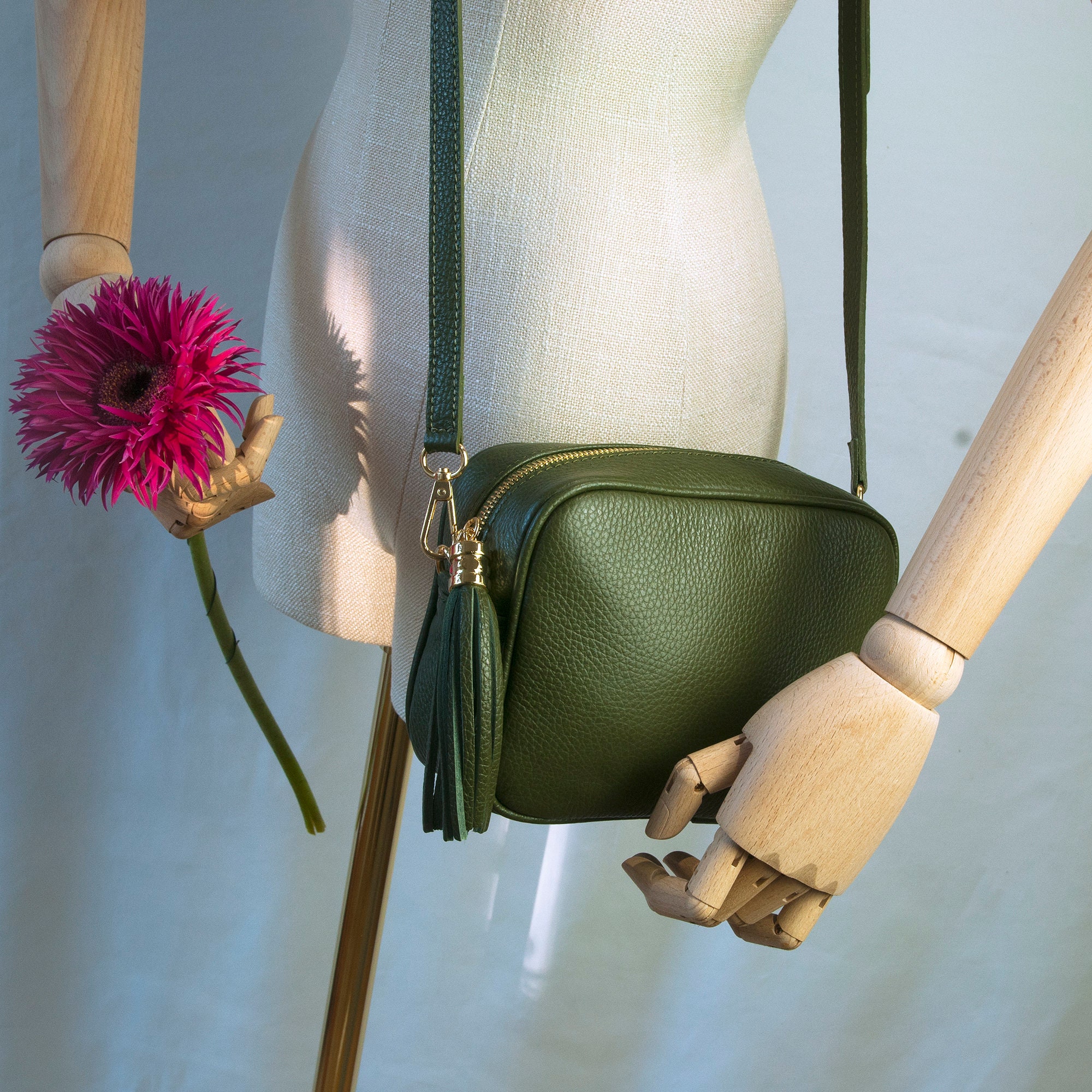 Olive Green Cross Body Bag Personalised Box Handbag Tassel Etsy