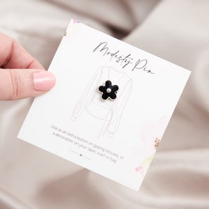 Black Flower Modesty Pin, Lapel Pin Flower, Cleavage Pin, Tiny Black Flower Pin, Collar or Pocket Pin Flower, Extra Button Pin, Giftboxed