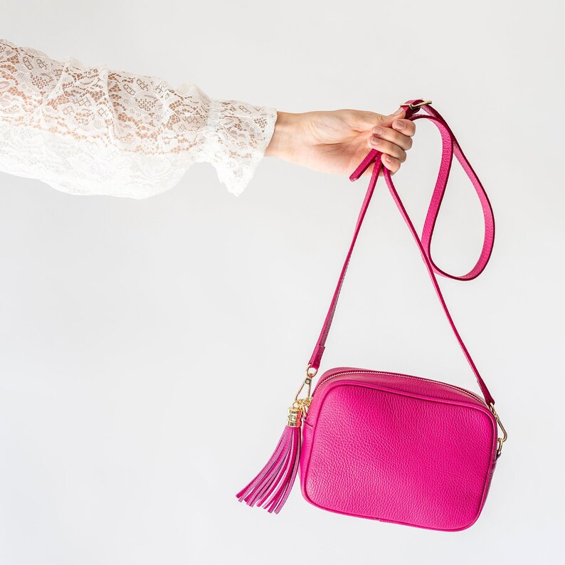 Pink Leather Box Handbag Bright Pink Crossbody Bag Etsy