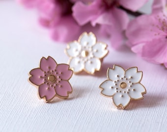 Cherry Blossom Pin Badge, Sakura Pin, Pink Blossom, White Flower Brooch, Japanese Pin, Blossom Enamel Pin, Cute Flower Pin, Floral Pin Gift