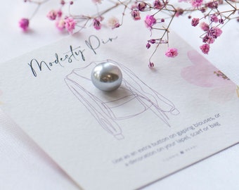 Silver Grey Faux Pearl Modesty Pin, Silver Faux Pearl Pin, Pearl Lapel Pin, Low Top Pin, Grey Faux Pearl Pin, Silver Pearl Scarf Fastener