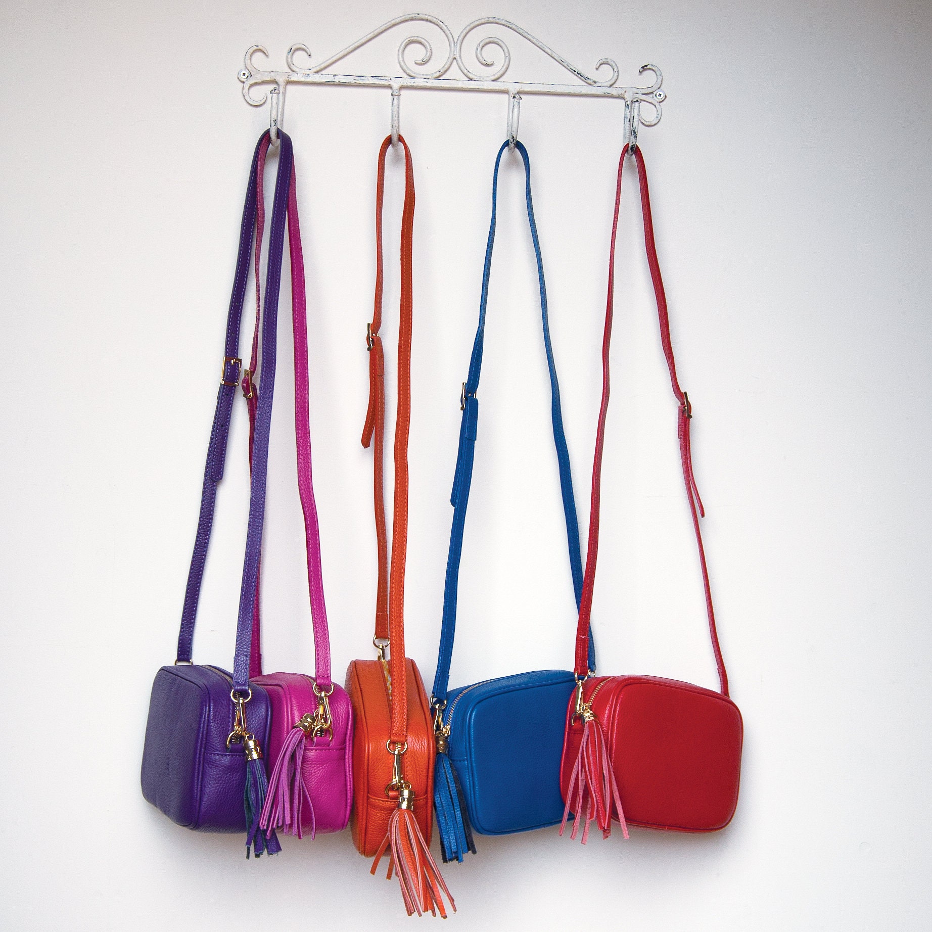 Cross Body Box Leather Handbag, Personalised Crossbody Bag, Red Handbag, Purple Cross Body Bag, Orange Box Handbag, Tassel Handbag, Box Bag