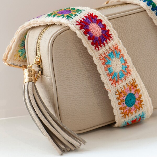 Crochet Handbag Strap Colourful, Adjustable Bag Strap, Crossbody Bag Strap, Shoulder Bag Strap, Replacement Strap, Detachable Strap Crochet
