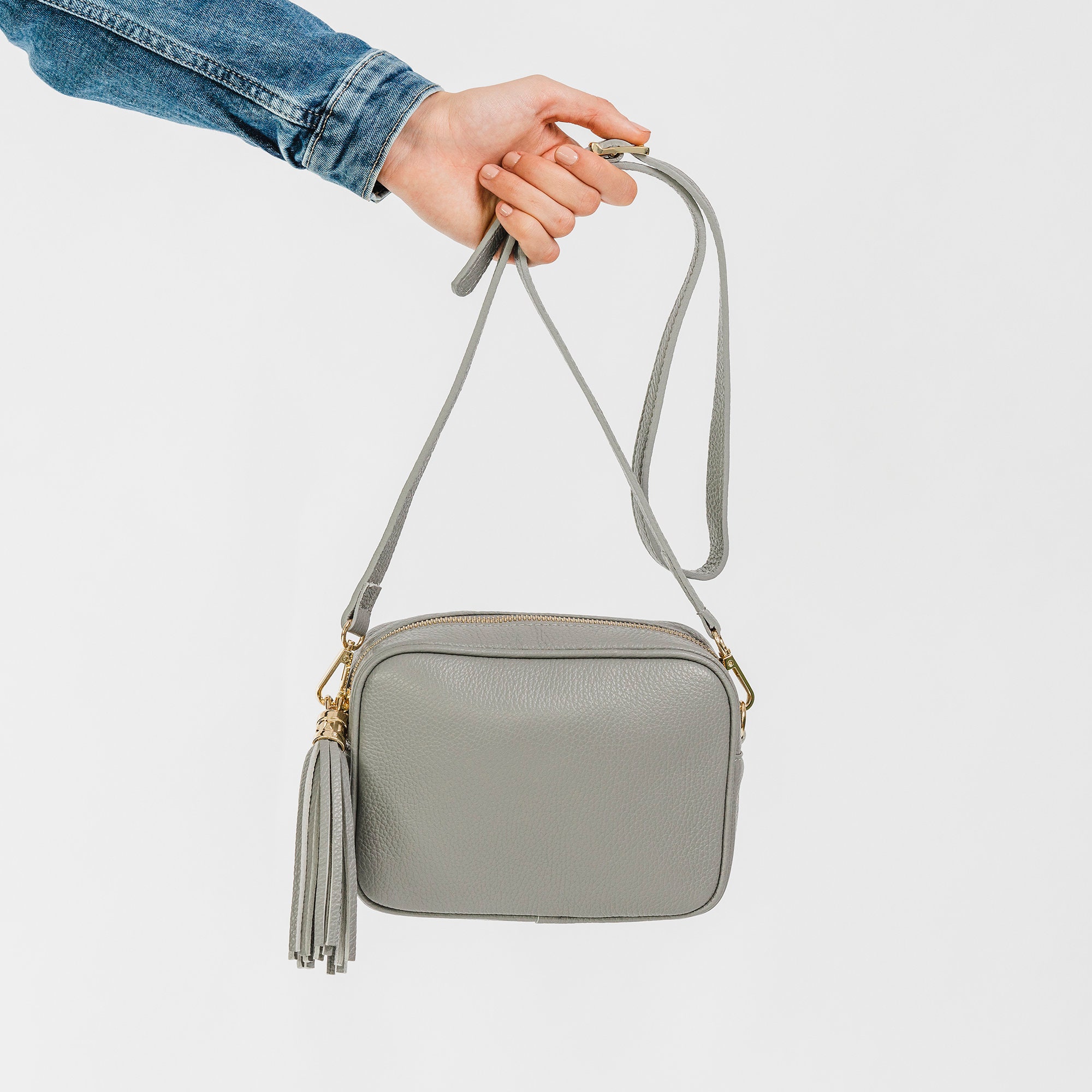 Dove Grey Leather Box Handbag Camera Bag Grey Tassel Etsy