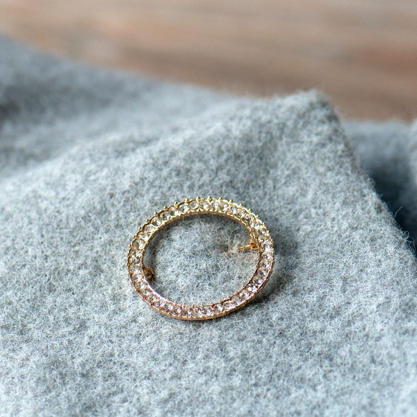 Round Brooch, Gold Modesty Pin, Diamante Brooch, Neckline Pin, Sparkling Brooch, Dainty Brooch, Ladies Gold Pin, Circle Pin, Sparkle