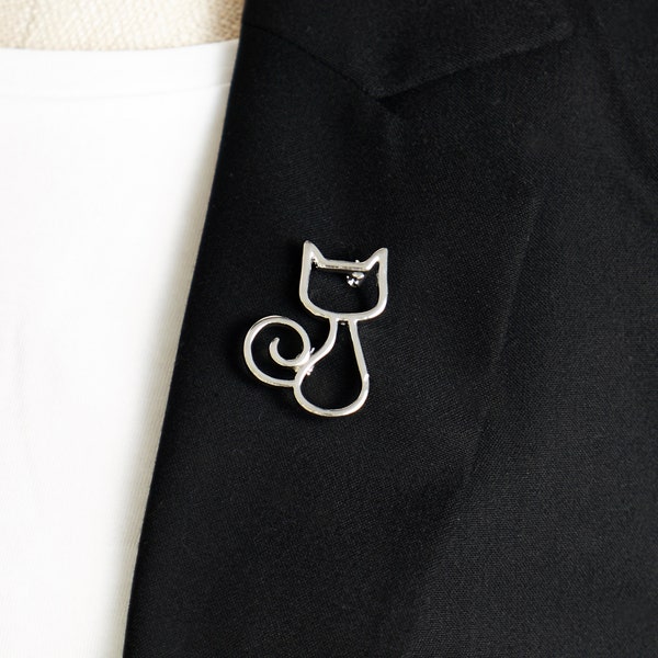 Gold or Silver Cat Brooch, Cute Cat Lapel Pin, Giftboxed Cat Brooch, Minimalist Cat Pin, Kitty Brooch, Cat Lover Gift, Cat Outline Pin, Cute