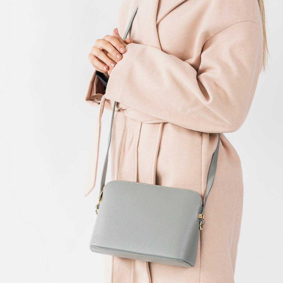 Dove Grey Structured Leather Handbag, Classic Grey Leather Handbag