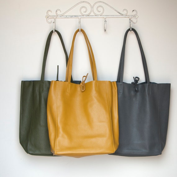 soft grey leather handbag