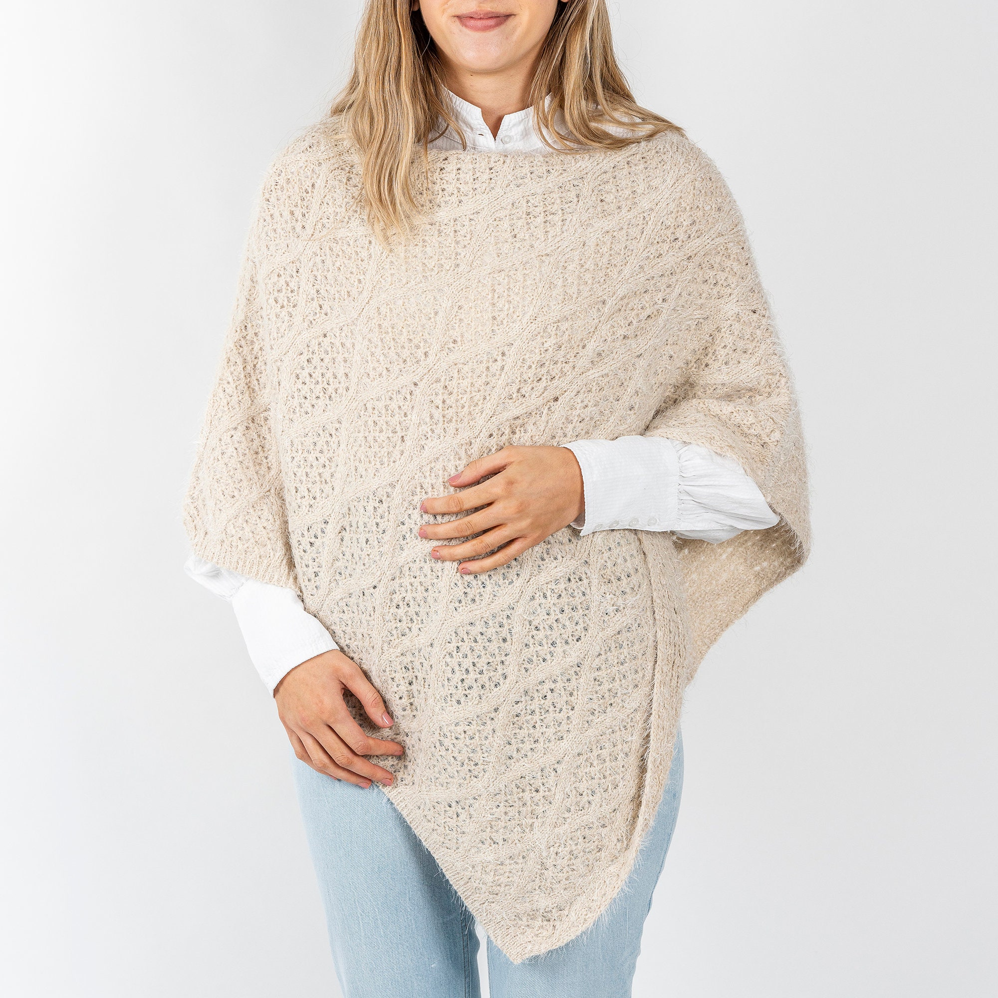 schors huurling Jolly Cream Knitted Poncho Soft Autumn Poncho One Size Poncho - Etsy