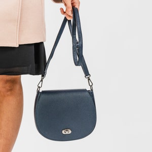 Navy Blue Leather Saddlebag, Personalised Saddle Bag Handbag, Leather Shoulder Bag, Navy Leather Crossbody Bag, Name Handbag Gift Navy Blue